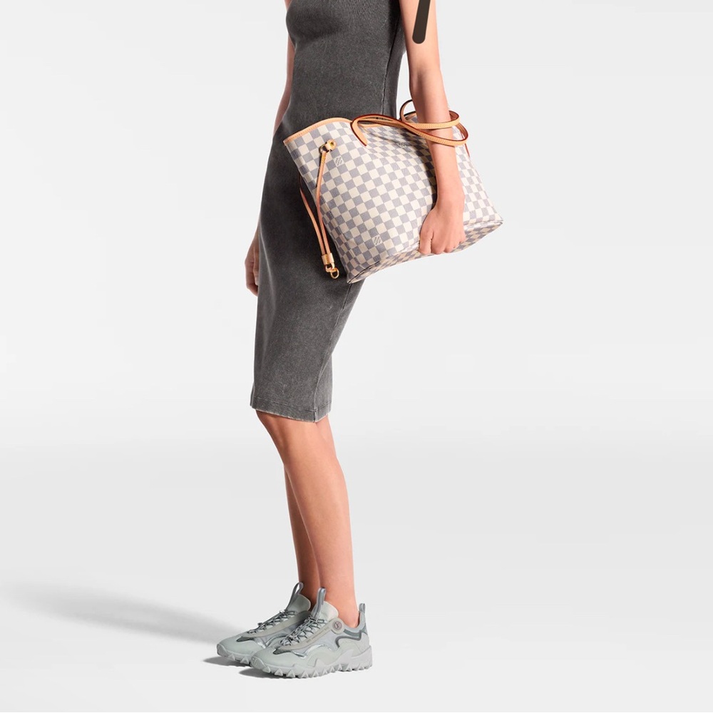 Louis Vuitton Damier Azur Coated Canvas NeverFull MM Tote Rose Ballerina Lining - Picture 8 of 14